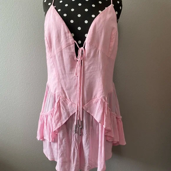 Free People Pink Ruffled Romper Medium - Picture 2 of 7